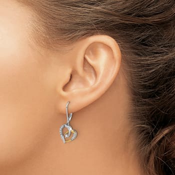14K Yellow and White Gold Lab Grown Diamond Heart Leverback Earrings