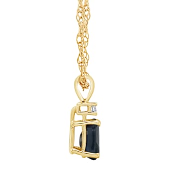6x4mm Pear Shape Sapphire with Diamond Accent 14k Yellow Gold Pendant
With Chain