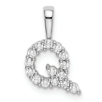 Rhodium Over 14K White Gold Lab Grown Diamond Letter Q Initial Pendant
