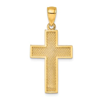 14k Yellow Gold Textured Block Cross Pendant