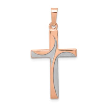 Rhodium Over 14K Two-tone Gold Hollow Cross Pendant