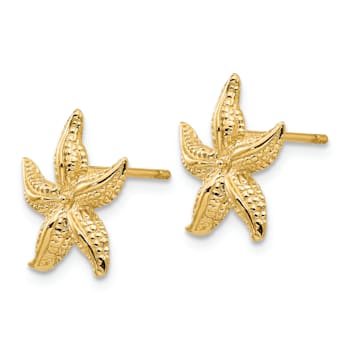 14k Yellow Gold Textured Starfish Stud Earrings
