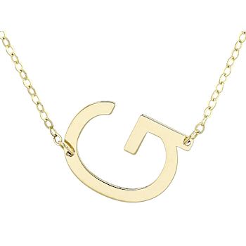 Sideways Initial G Necklace In Solid 14K Yellow Gold 18 Inch