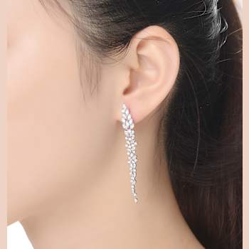CZ Leaf-Accent Dangle Earrings In Sterling Silver