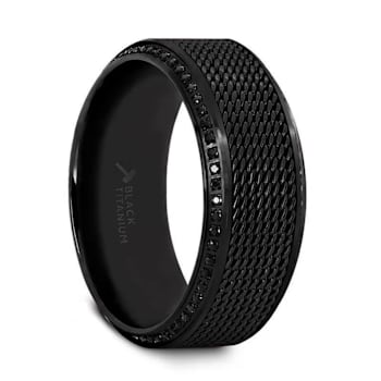 KNIGHT Steel Chain Black Titanium Wedding Ring Polished Beveled Edges
Set with Black Diamonds 10mm