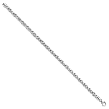 Rhodium Over 14K White Gold Polished 8.5-inch Wheat Chain Bracelet
