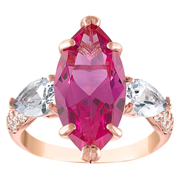 14K Rose Gold Over Sterling Silver Lab Created Pink Sapphire, Aquamarine
and Lab White Sapphire Ring