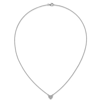 Rhodium Over Sterling Silver Polished Pave Cubic Zirconia Heart Necklace