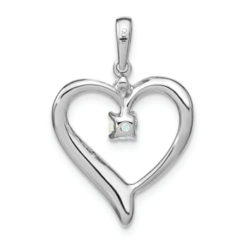 Rhodium Over 14k White Lab Gold Created Opal and Diamond Heart Pendant