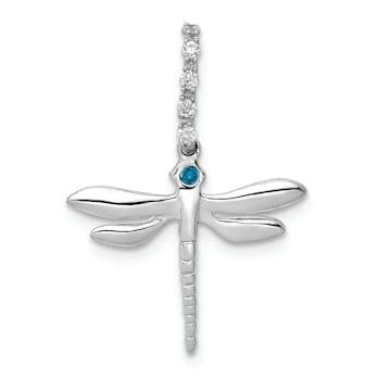 Rhodium Over 14k White Gold Blue and White Diamond Dragonfly Pendant