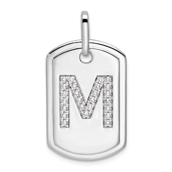 Rhodium Over 14k White Gold Diamond Gold Initial M Dog Tag Charm