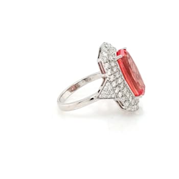 6.20 Cts Rhodochrosite and 1.14 Cts Diamond Ring in 14K WG