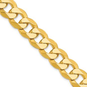14k Yellow Gold 12mm Solid Flat Beveled Curb 24 Inch Chain
