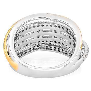Two-Tone Moissanite Baguette And Round Crossover Ring In 14K Gold And
Platinum-Enhanced Sterling Silver 2.07ctw DEW
