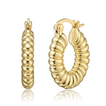 Ribbed Tubular Hoop Earrings In 14K Gold Over Brass