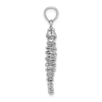 Rhodium Over 14k White Gold 3D Textured Seahorse Pendant