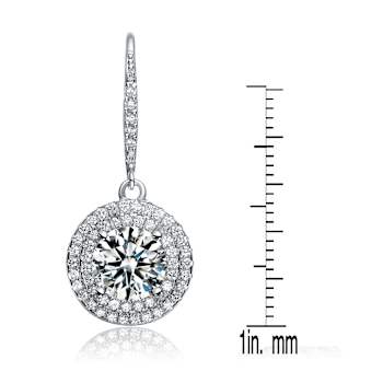 CZ Halo Drop Earrings In Sterling Silver