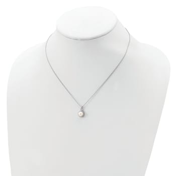 Rhodium Over Sterling Silver 7-8mm White Button Freshwater Cultured
Pearl Cubic Zirconia Necklace