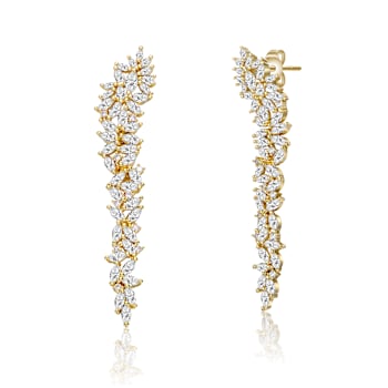CZ Waterfall Cluster Linear Drop Earrings In 14K Gold Over Brass