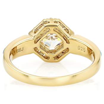 Diamond Simulant Asscher, Composite Turquoise And White Zircon Ring In
18K Gold Over Sterling Silver 2.04ctw