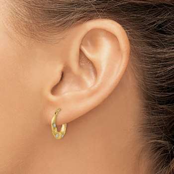 14k Yellow Gold and Rhodium Over 14k Yellow Gold 9/16" Satin
Diamond-Cut Hoop Earrings
