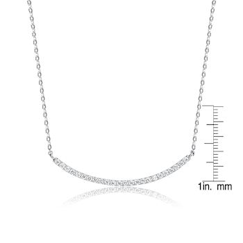 Curved CZ Bar Necklace In Sterling Silver