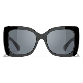 Chanel Black Frame with Large "CC Black Logo / Gray Lens Sunglasses