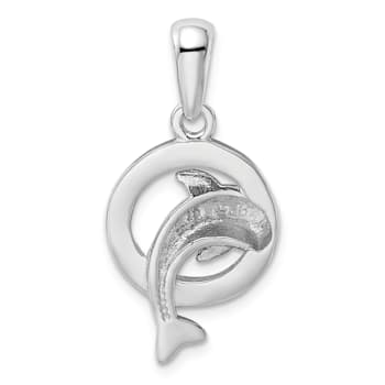 Rhodium Over Sterling Silver Blue Inlay Lab Created Opal Dolphin Pendant