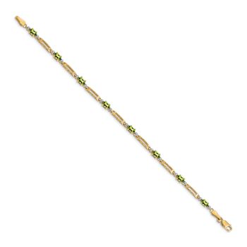 10k Yellow Gold and Rhodium Over 10k Yellow Gold Diamond and Peridot Bracelet