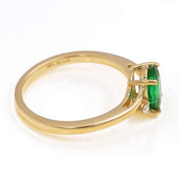 1.09 Ctw Emerald With 0.06 Ctw White Diamond Ring in 14K YG