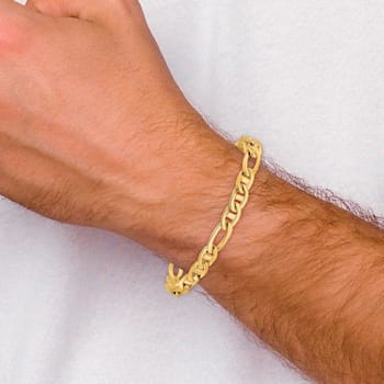 14K Yellow Gold 6.5mm Solid Hand-Polished 3 and 1 Flat Anchor Bracelet