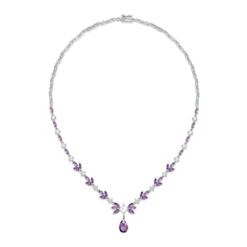 Purple African Amethyst Platinum Over Sterling Silver Necklace 7.44ctw