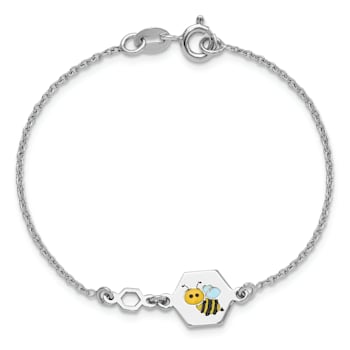 Sterling Silver Polished Enameled Bee 6-inch Children's Bracelet