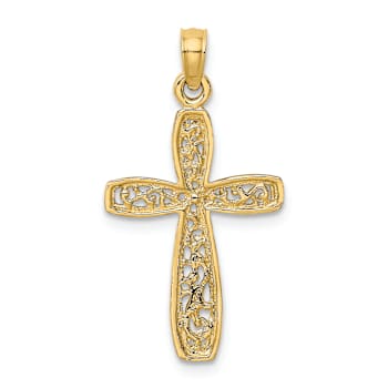 14k Yellow Gold Cross with Filigree Center Charm