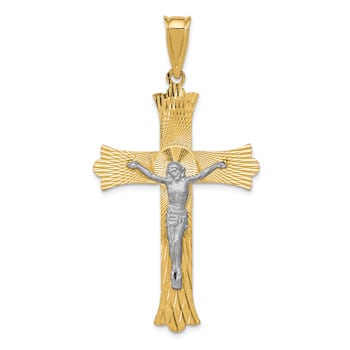 14k Yellow Gold and 14k White Gold Polished Satin Diamond-Cut Crucifix
Cross Pendant