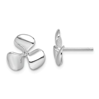 Rhodium Over 14k White Gold Polished 11.95mm Three Blade Propeller with
Center Bead Stud Earrings