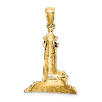14k Yellow Gold Polished and Textured Lighthouse Pendant