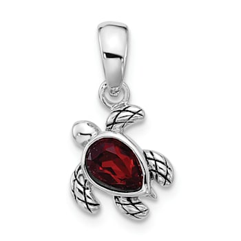 Rhodium Over Sterling Silver Antiqued Crystal Jan Birthstone Turtle Pendant