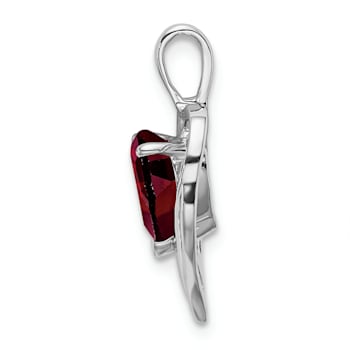 Rhodium Over 14k White Gold Garnet and Diamond Heart Pendant