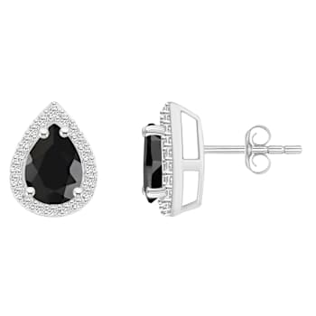 7x5mm Pear Shape Black Onyx And Created White Sapphire 10k White Gold
Halo Stud Earrings