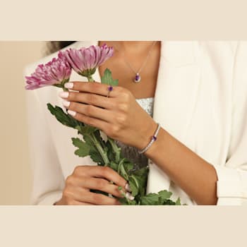 Purple Amethyst with Moissanite Accents Rhodium Over Sterling Silver Bracelet