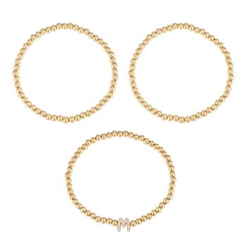 Initial M CZ Beaded Bracelet Set In 14K Gold Over Brass 0.17ctw