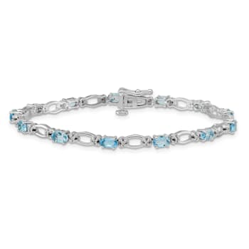 Rhodium Over 14k White Gold Diamond and Blue Topaz Bracelet
