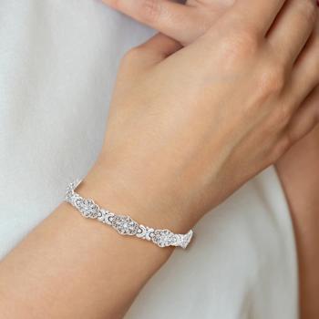 Rhodium Over 14k White Gold Textured Fancy Floral Link Bracelet
