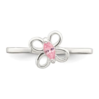 Sterling Silver Polished Pink Cubic Zirconia Butterfly Children's Ring