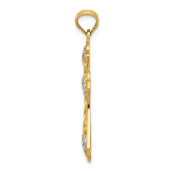 14K Two-tone Gold  Diamond-Cut Polished Filigree Cross Pendant