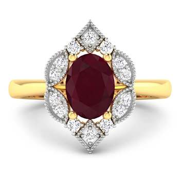 1.7ctw Red Ruby and Diamond 14K Yellow Gold Halo Ring