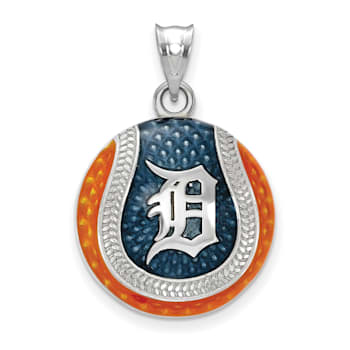 Rhodium Over Sterling Silver MLB LogoArt Detroit Tigers Enameled Pendant