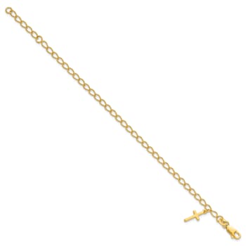 14K Yellow Gold Over Sterling Silver Cross Charm Child's 6in with 1-inch
Extensions Bracelet