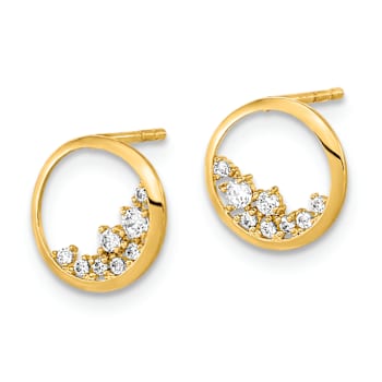 14k Yellow Gold Polished 9.25mm Open Circle Cubic Zirconia Stud Earrings